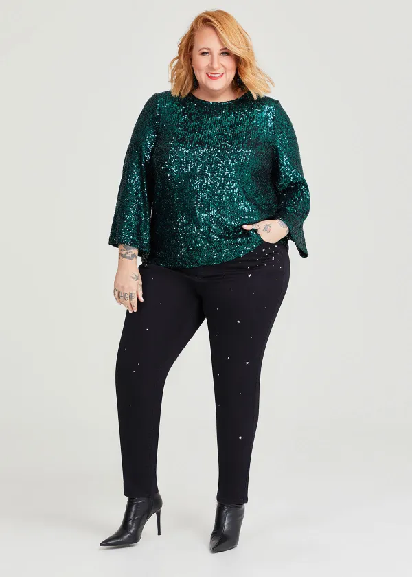 Sequin Bell Sleeve Top