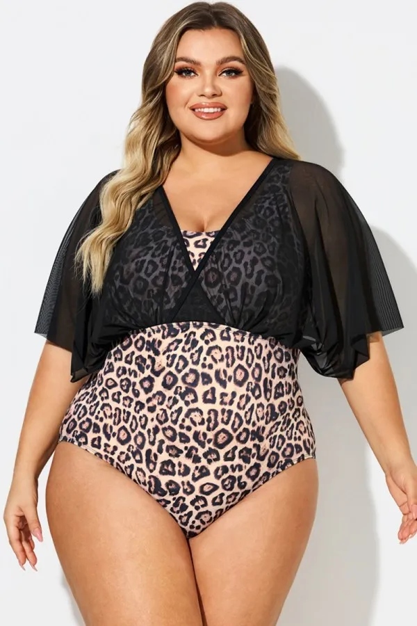 Solid Black Mesh Patchwork One Piece Swimsuit
