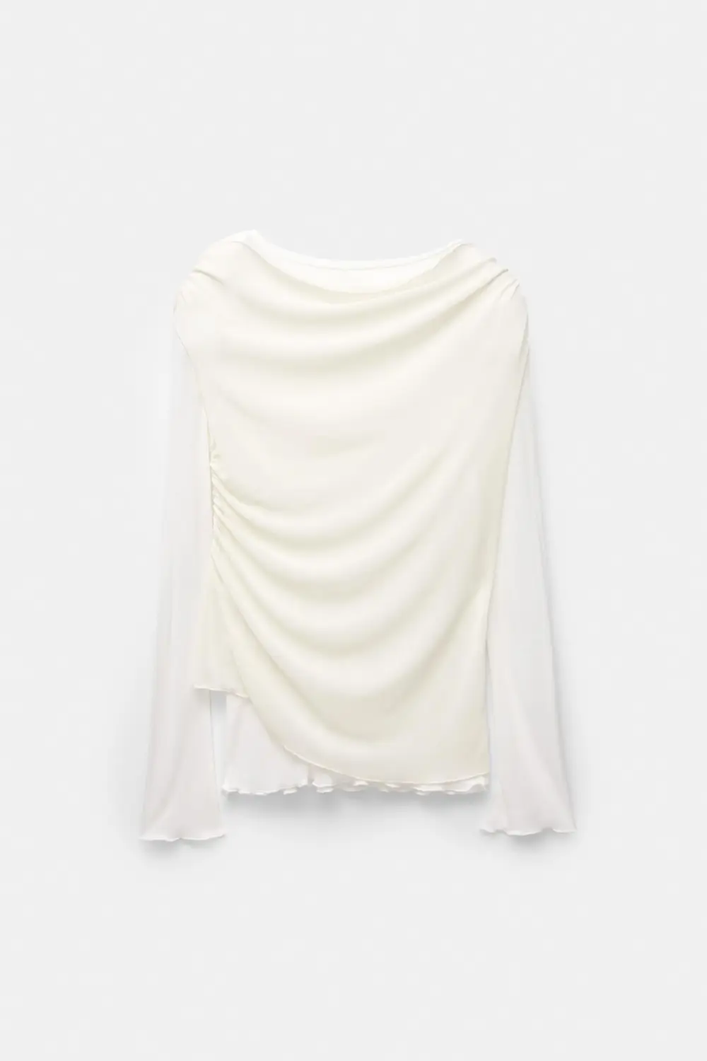 Semi-sheer asymmetric double-layer top