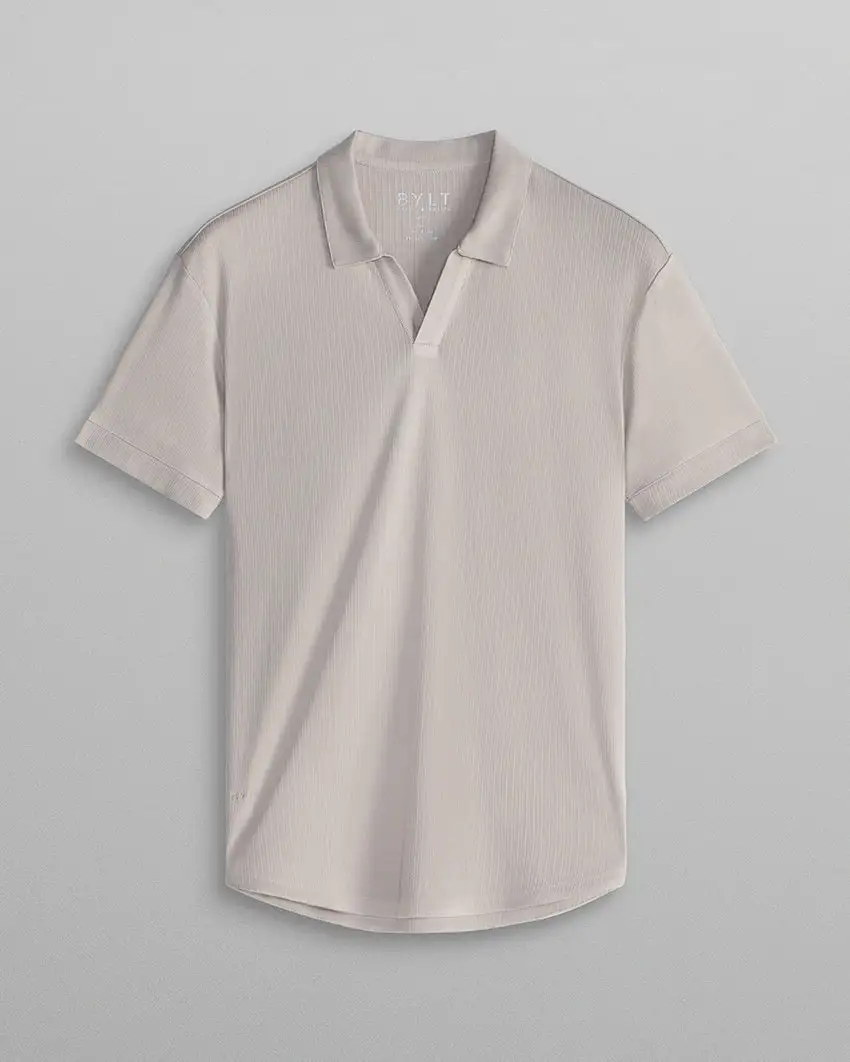 Ribbed Short Sleeve Open V Polo