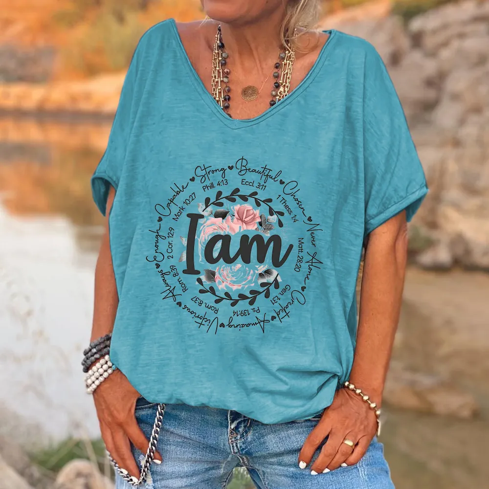 I Am Printed V-neck Women's T-shirt