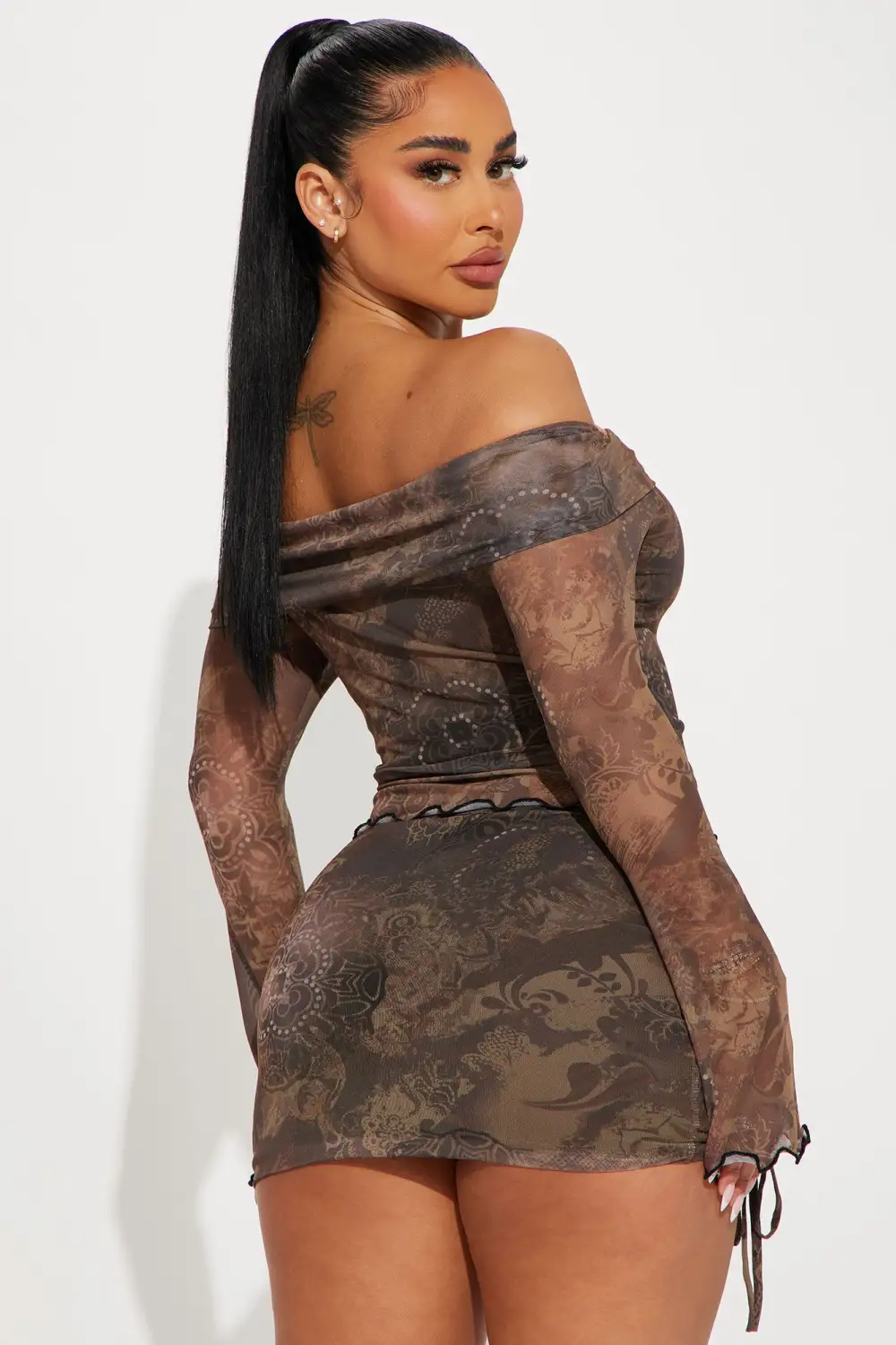 Luna Mesh Skirt Set - Brown