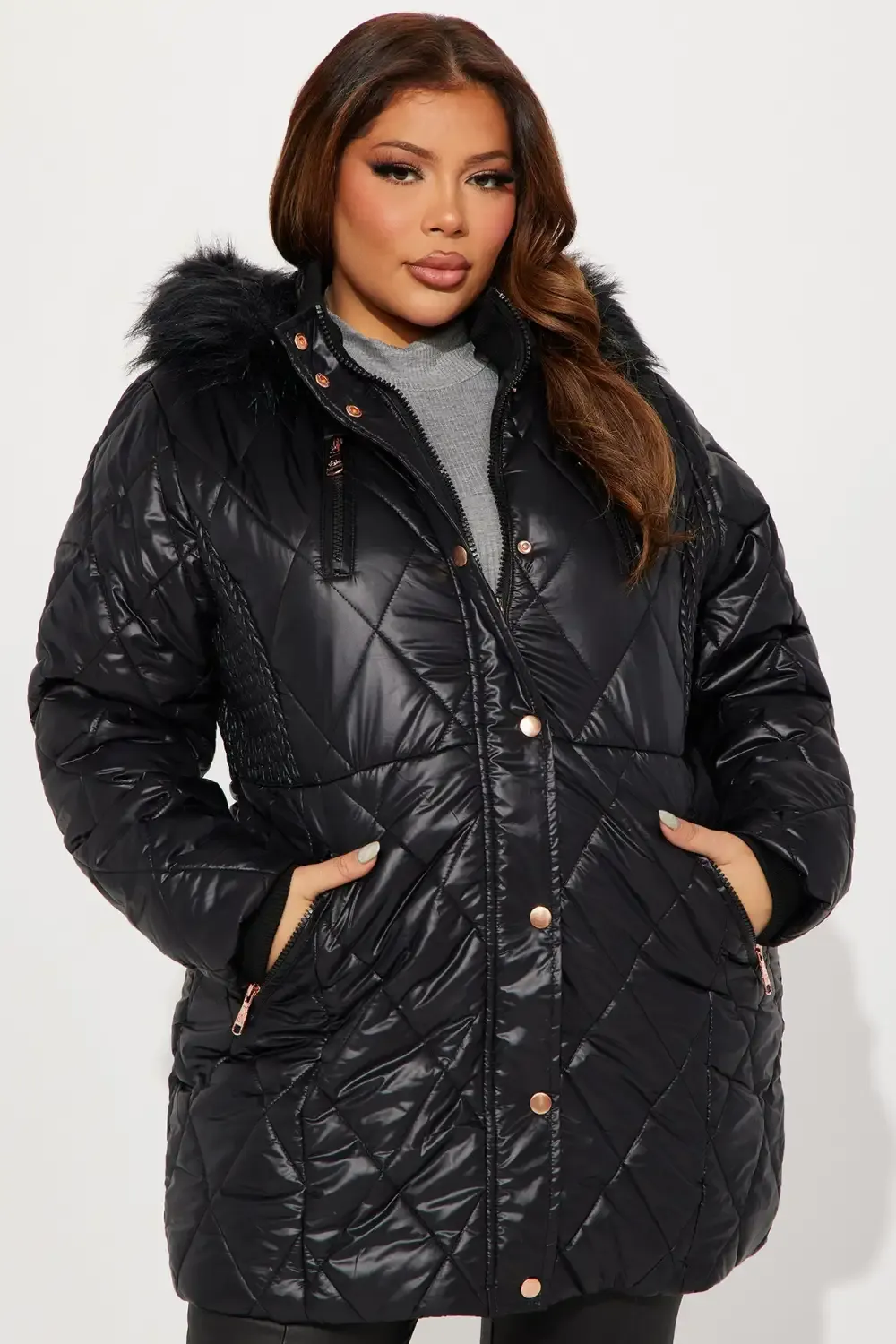 Snow Day Quilted Puffer Jacket - Black