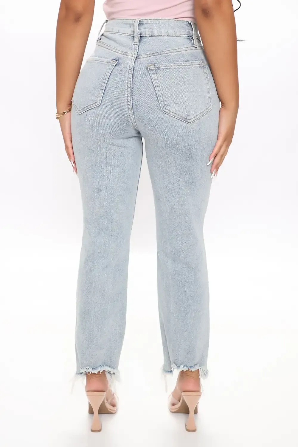 Time Out Crossover Distressed Vintage Ankle Jeans - Light Blue Wash