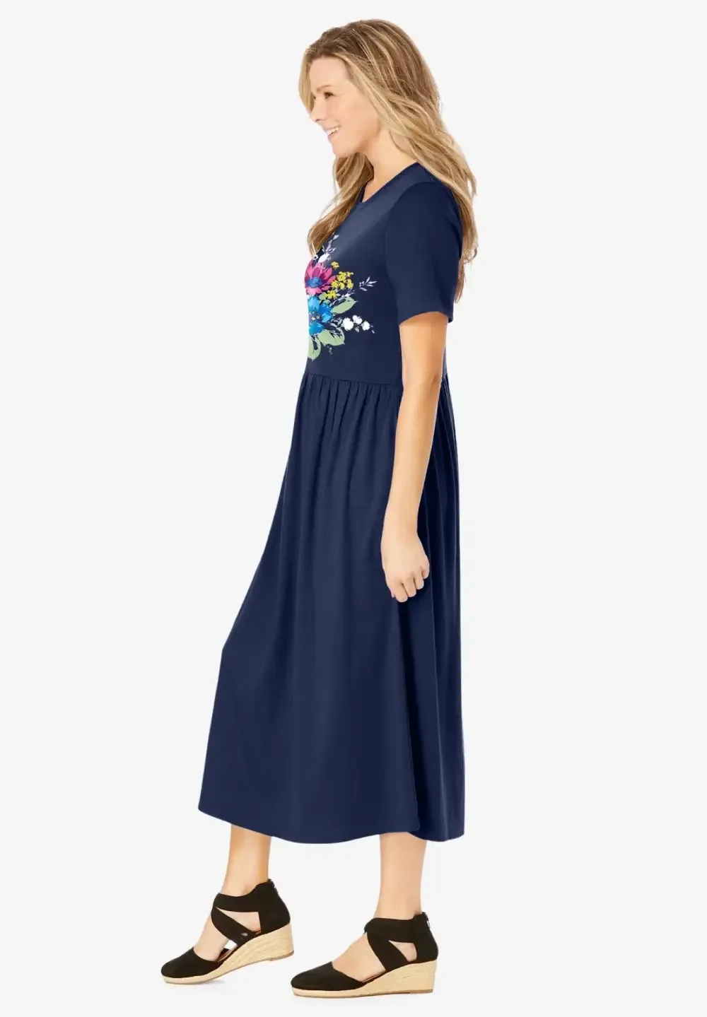 Short-Sleeve Scoopneck Empire Waist Dress