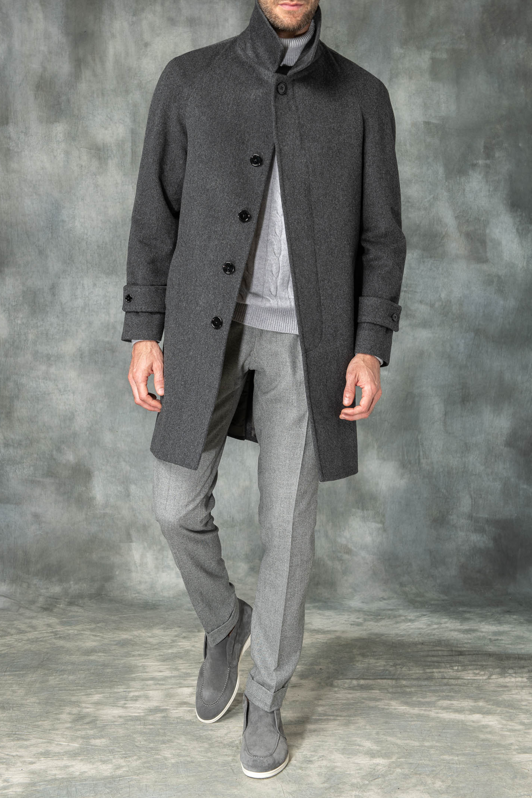 Grey Raglan Coat In  Wool