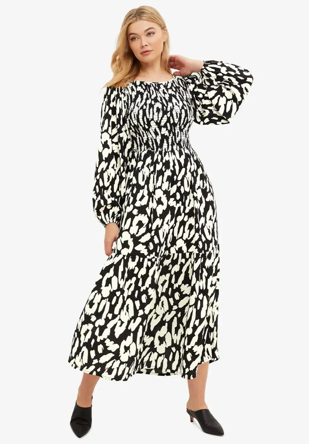 Smocked Bodice Tiered Midi Dress