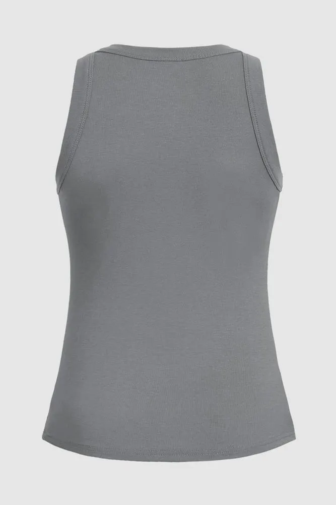 Solid Rib-Knit Round Neck Tank Top