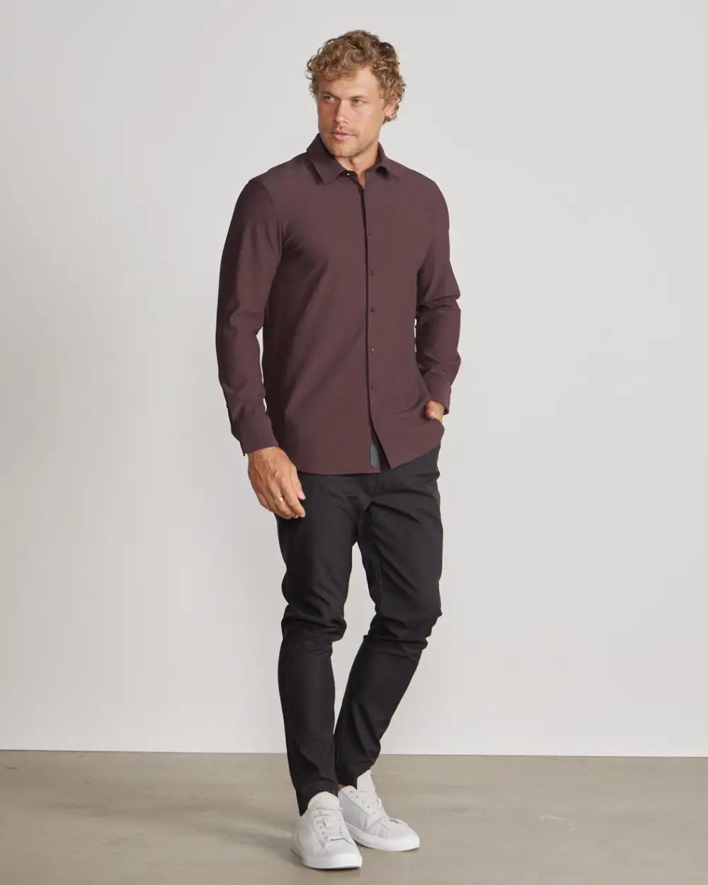 Ribbed+ Long Sleeve Button Down