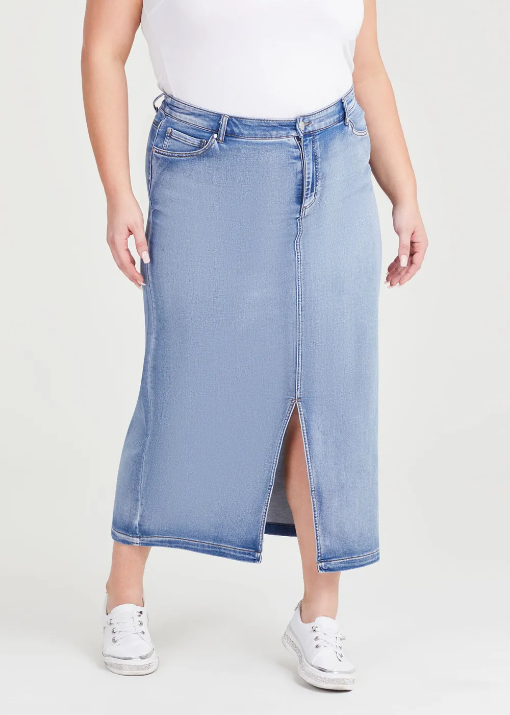 Cotton Blend Denim Skirt