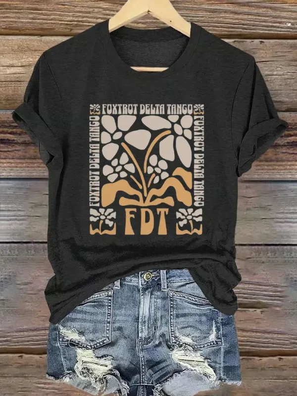 Women'S T-Shirt Women'S FDT Printed T-Shirt Pure Cotton Round Neck With Art Pattern Printing