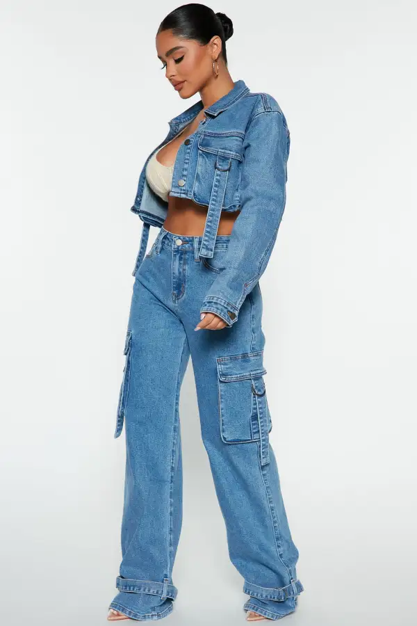 Love Hurts Cargo Denim Jacket - Medium Blue Wash