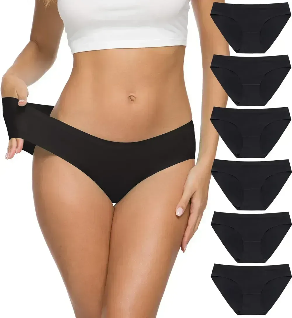 Women’s Seamless Hipster Underwear No Show Panties Soft Stretch Bikini Underwears Multi-Pack