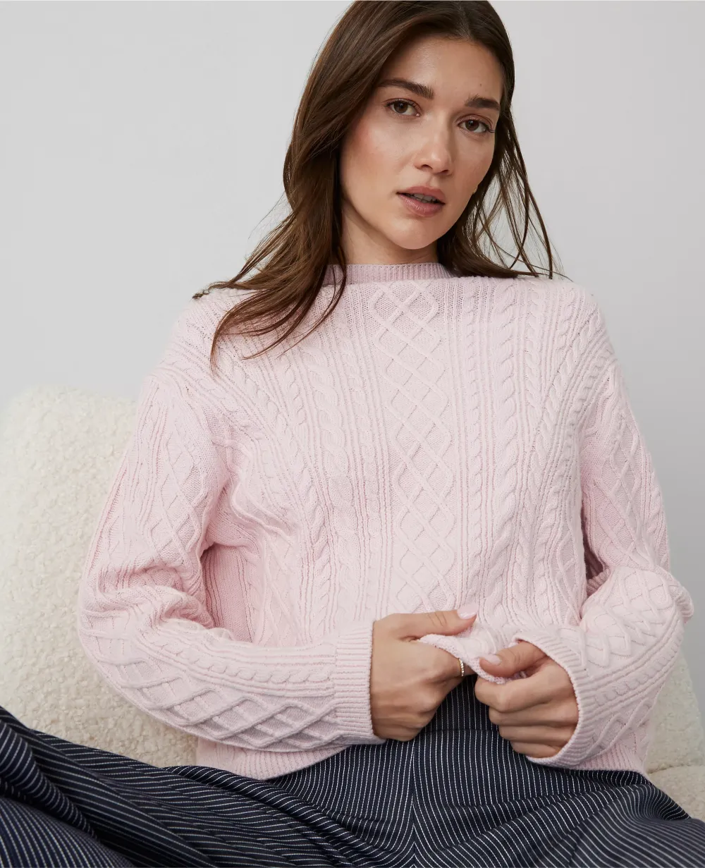 Mixed Cable Mock Neck Sweater