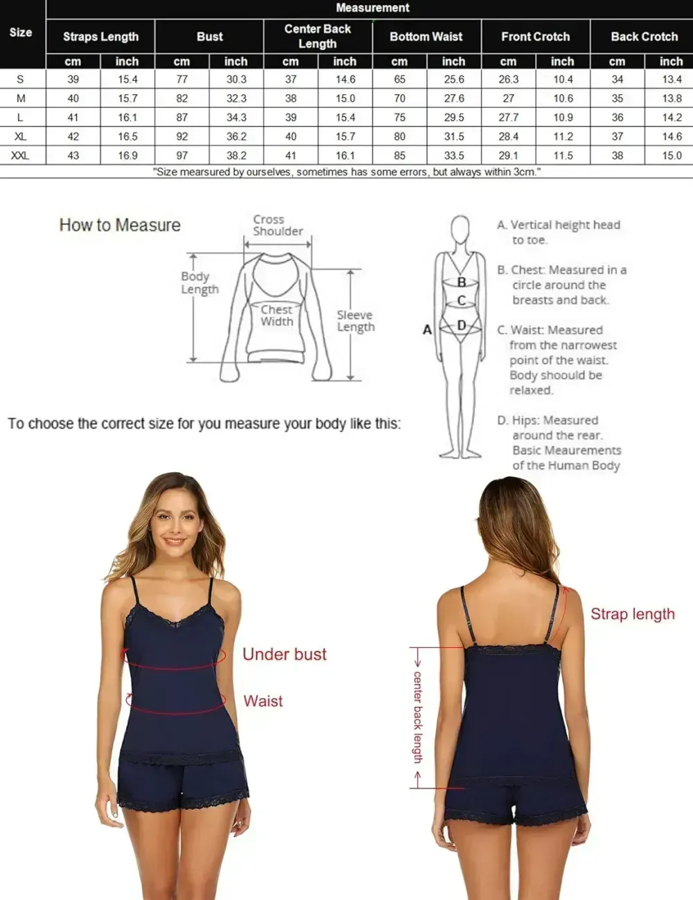 Women Cami Pajama Set Modal Sleepwear Lace Trim Short PJ Set with Shorts