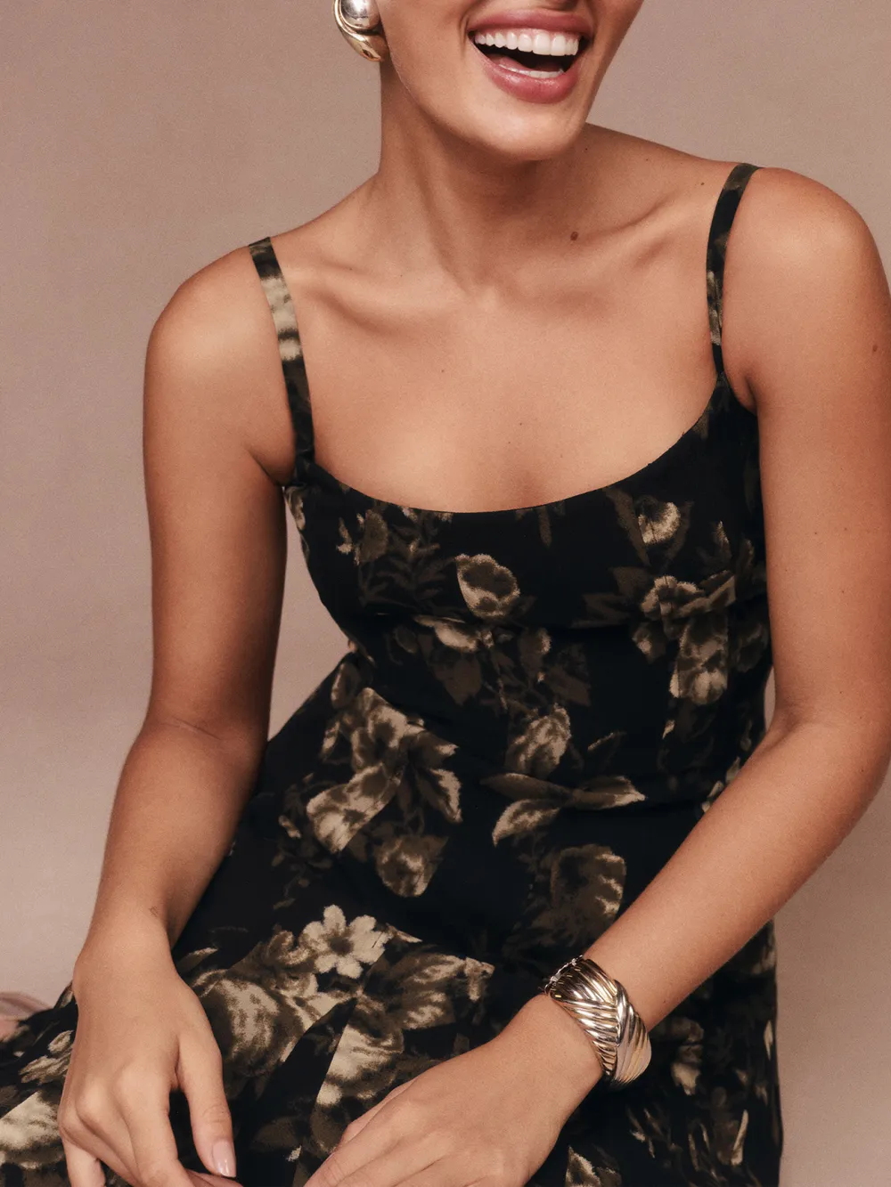 Floral Print Square Neck Midi Dress