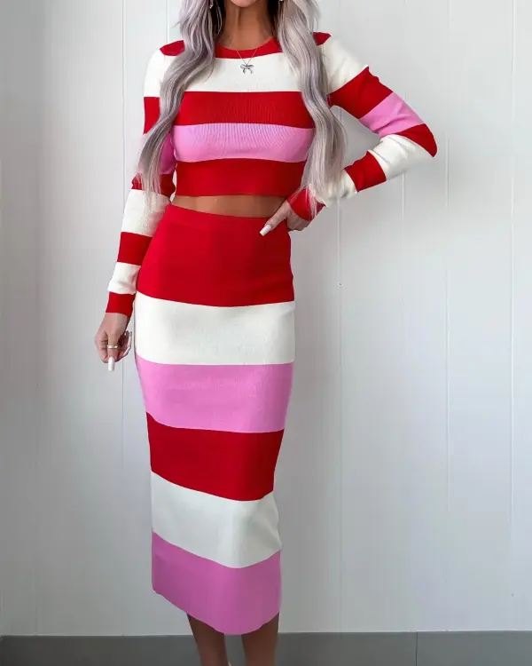Striped Skirt Set - Red Combo