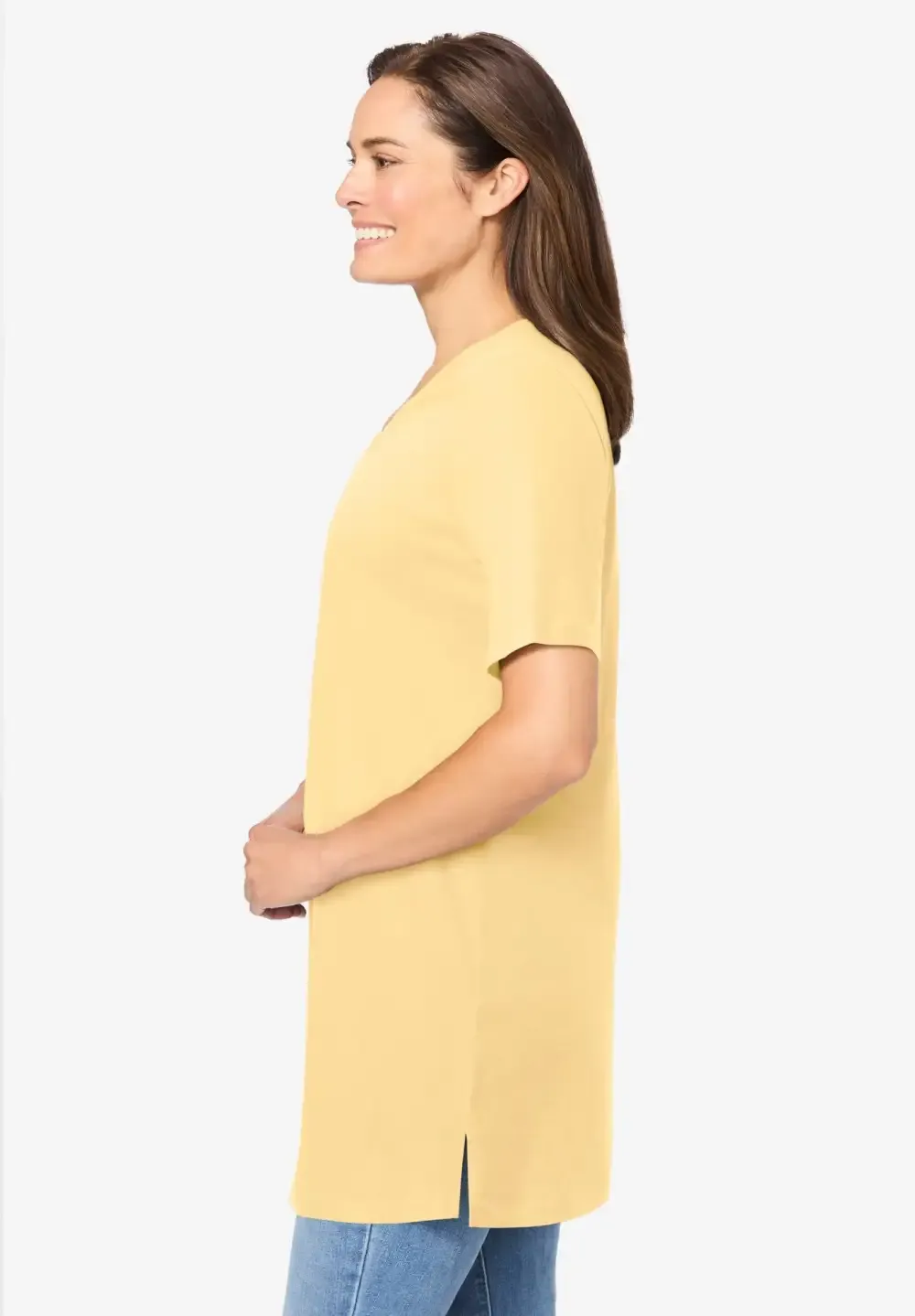 Perfect Short-Sleeve Shirred V-Neck Tunic