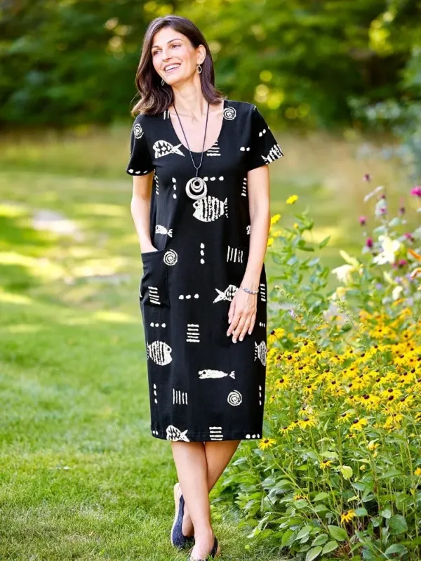 M.MAC Rock Fish Cotton Knit Mid-Length Dress With Pockets