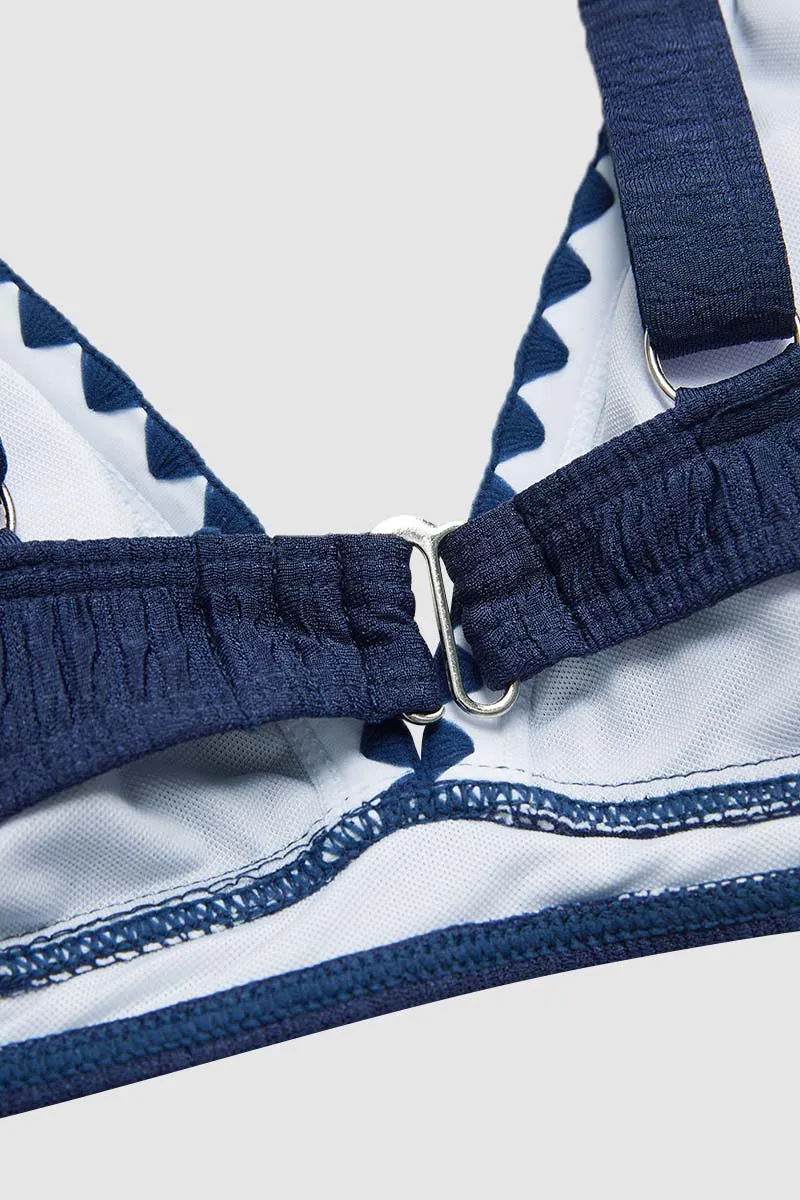 Contrast Binding Textured Bikini Set