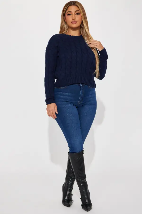 Serenity Cable Knit Sweater - Navy