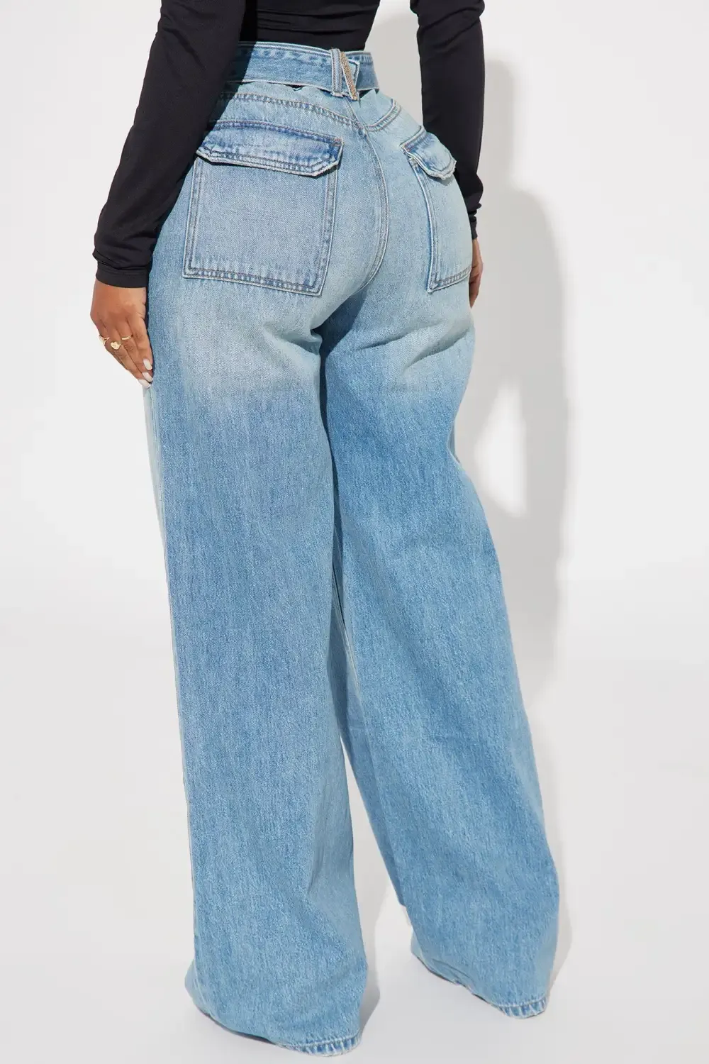 No Limit Belted Non Stretch Wide Leg Jean - Medium Wash