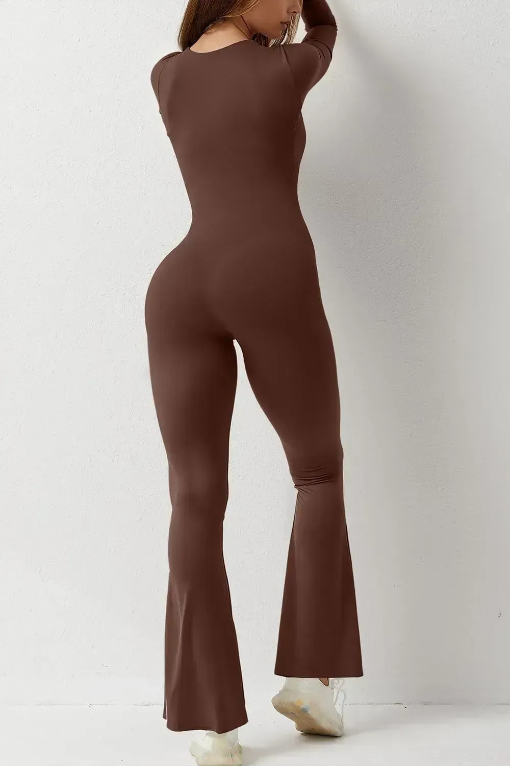Long Sleeve Jumpsuits for Women Square Neck Wide Leg Full Length Romper Playsuit