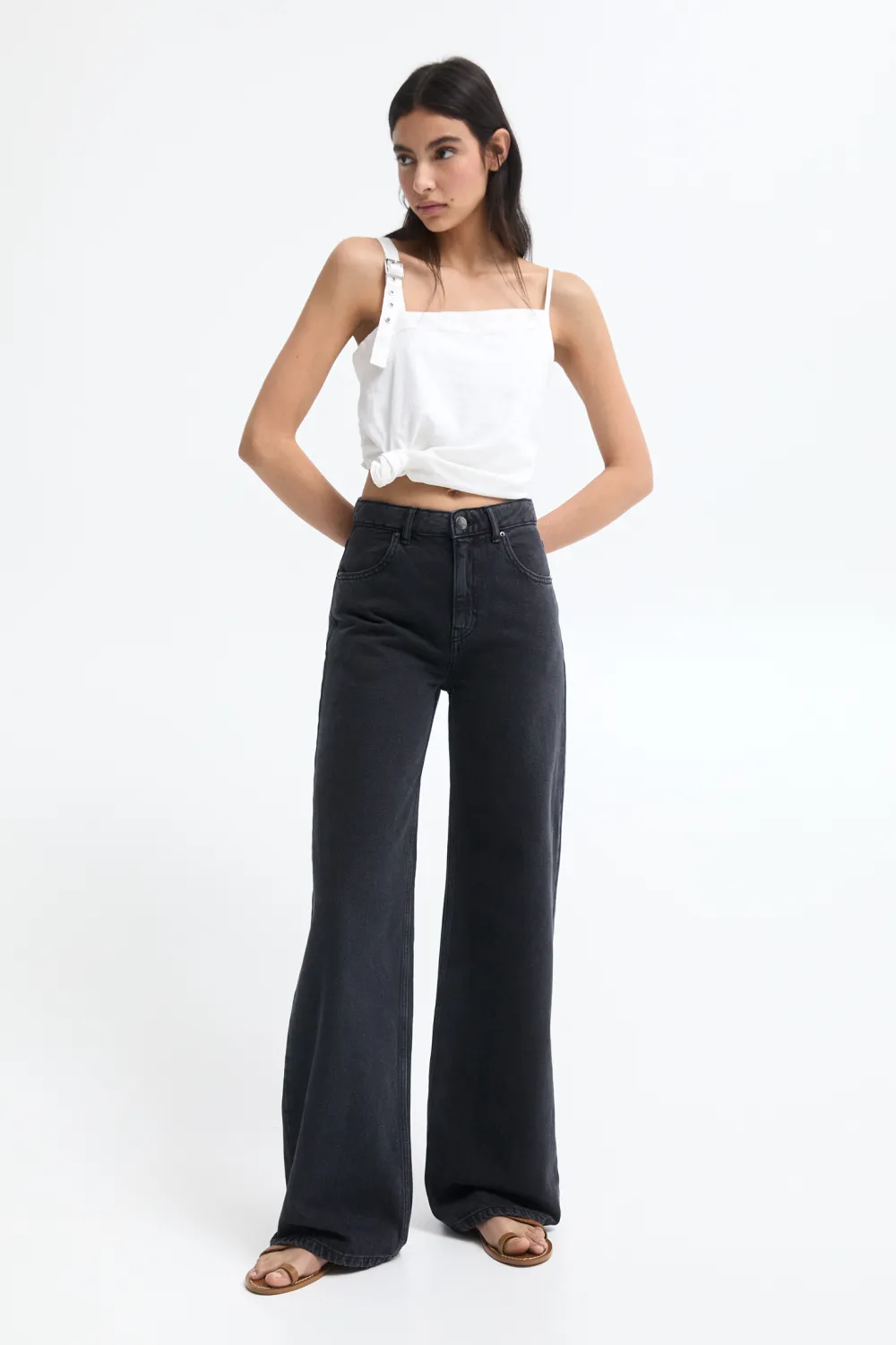 Jeans wide leg tiro alto