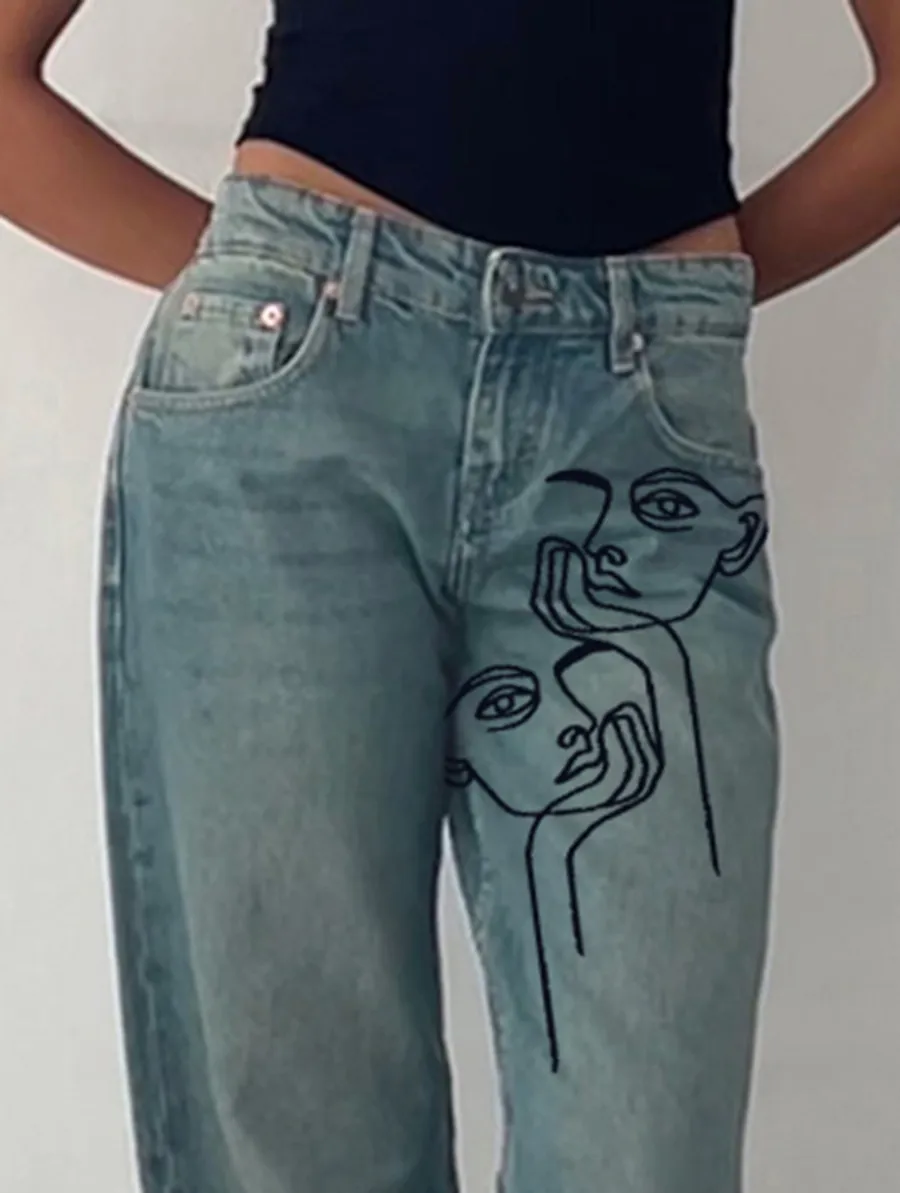 Vintage Blue Green Low Rise Parallel Jeans