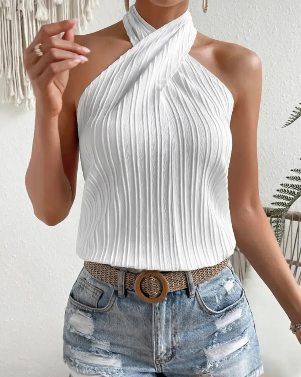 Women'S Solid Color Hollow Casual V-Neck Vest