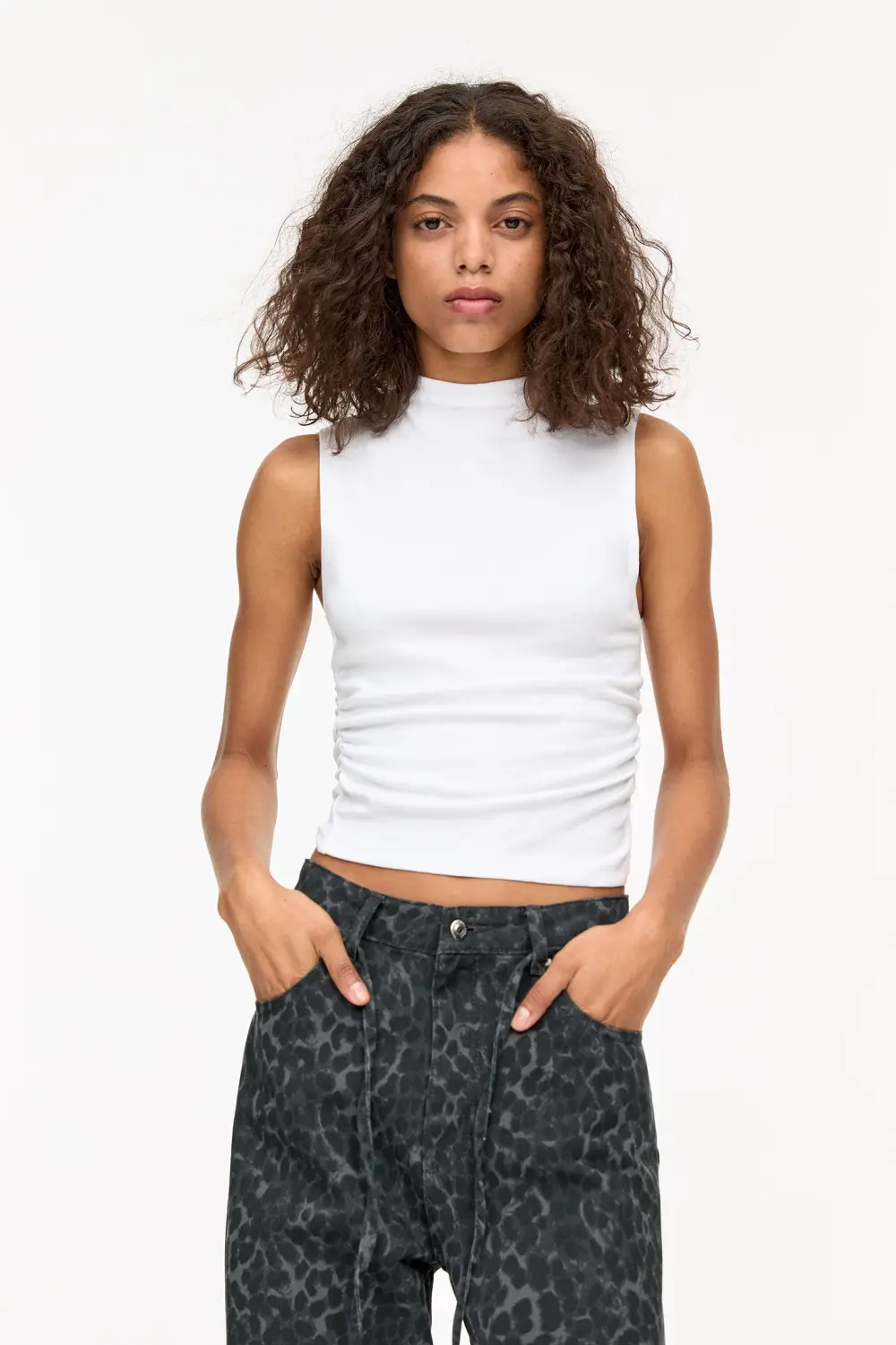 High neck gathered top
