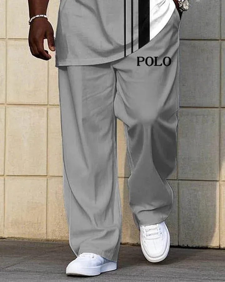 Men'S Big & Tall White & Grey Colorblock Short-Sleeved T-Shirt Trousers Set