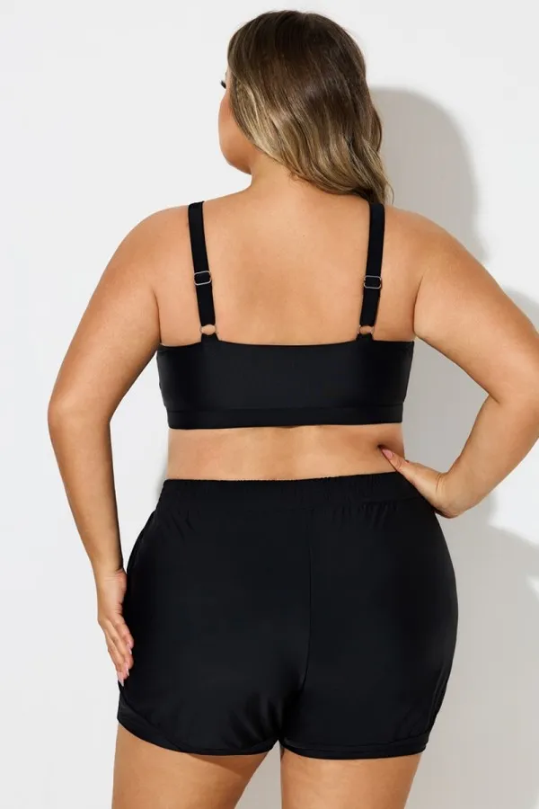 Plus Size Green Check Pinstripe Bikini Top