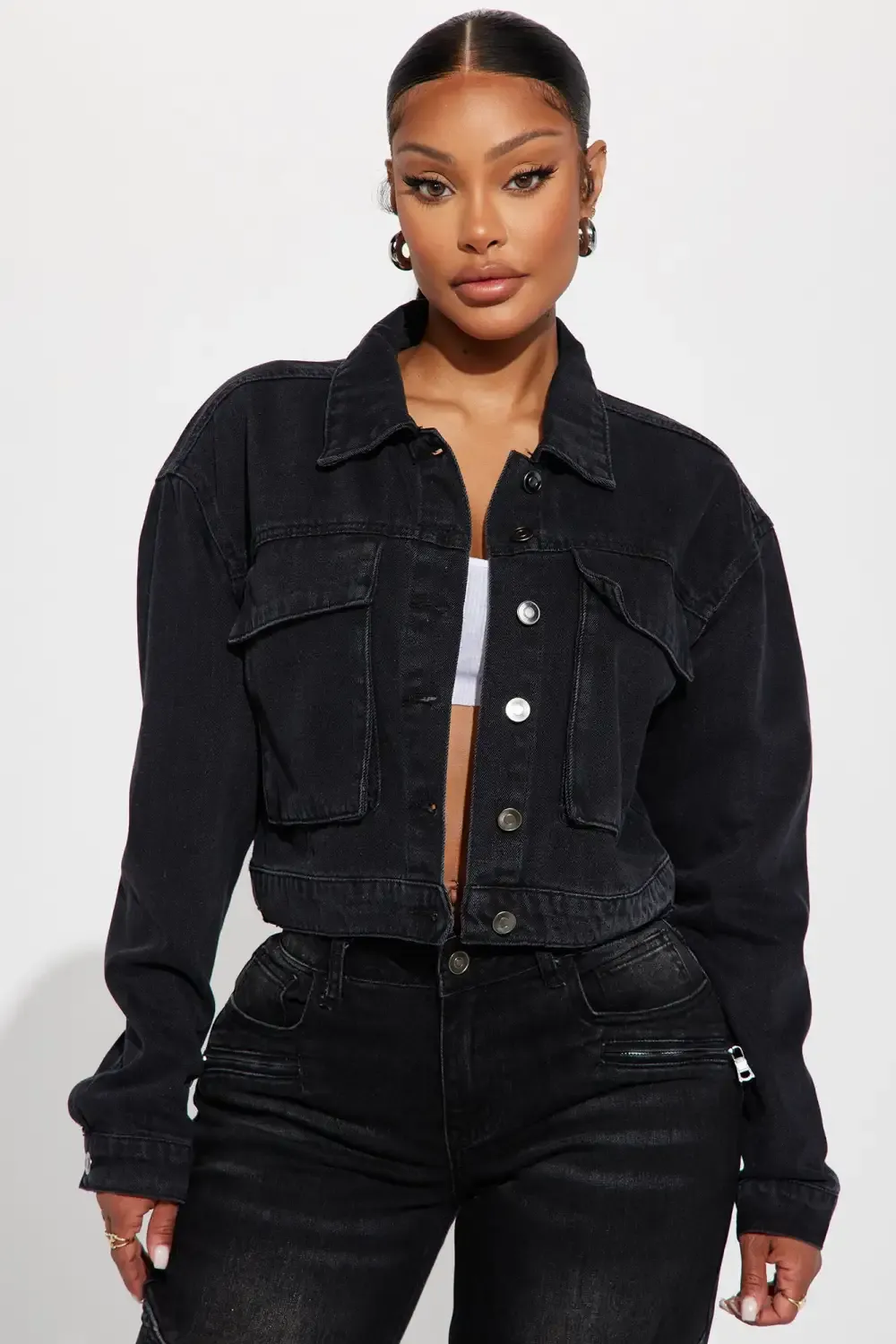 Do It Right Cargo Denim Jacket - Black Wash