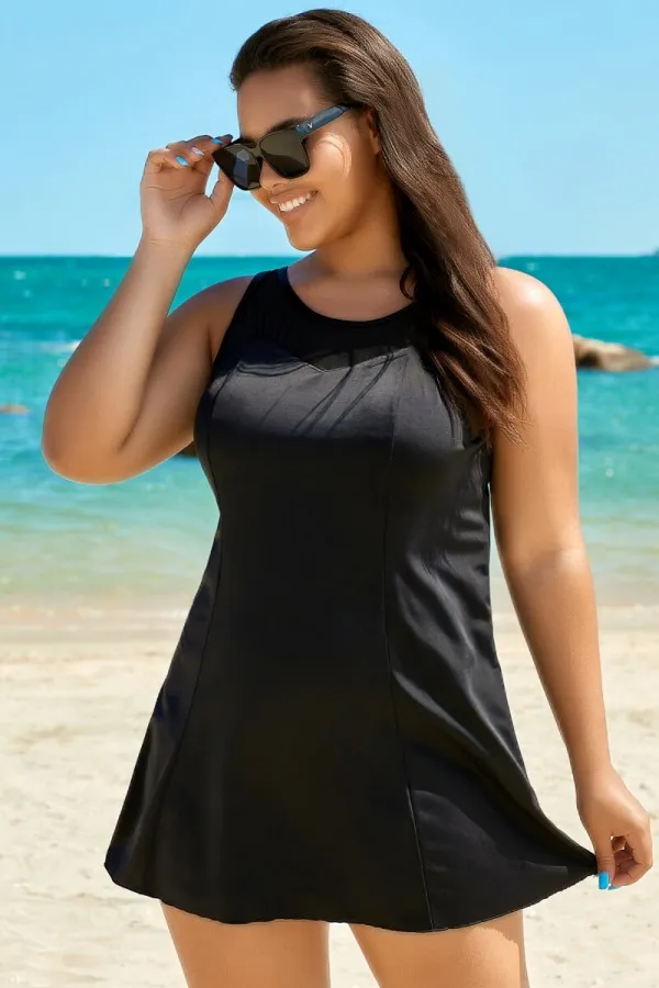 Multi Abstract Print Mesh High Neck Swimdress