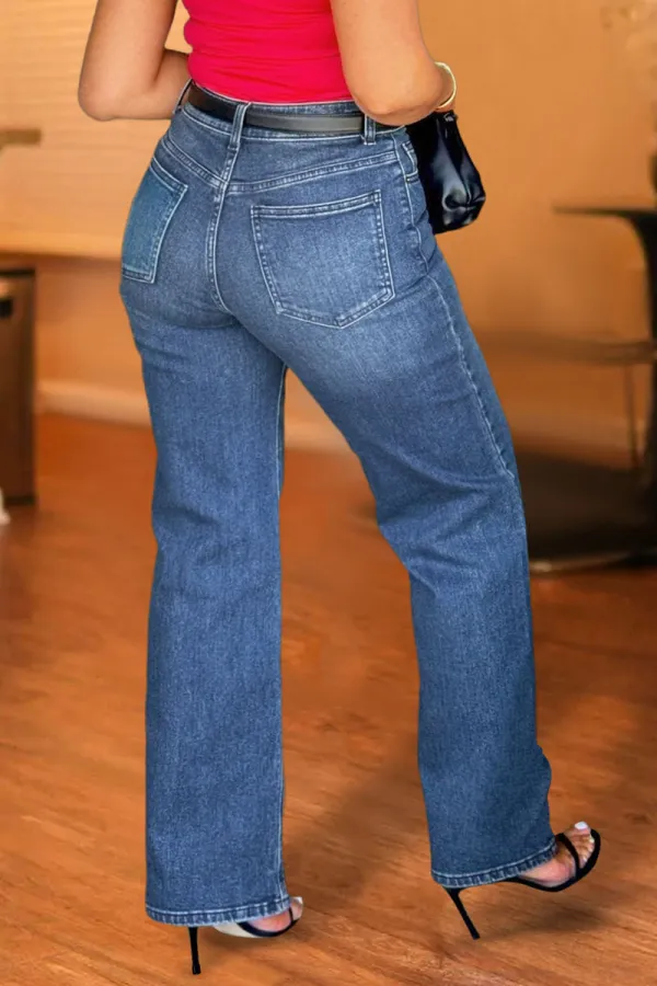 Wash High Waist Straight Leg Jeans Without Belt