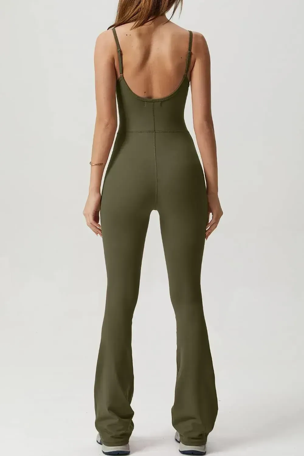 Flare Jumpsuits for Women Spaghetti Straps Scoop Neck Bodycon Full Length Casual Unitard Playsuit