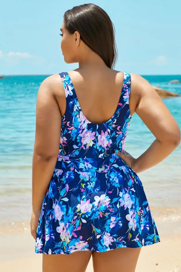 V-Neck Auburn Tie Dye Black Elegant Swimdress