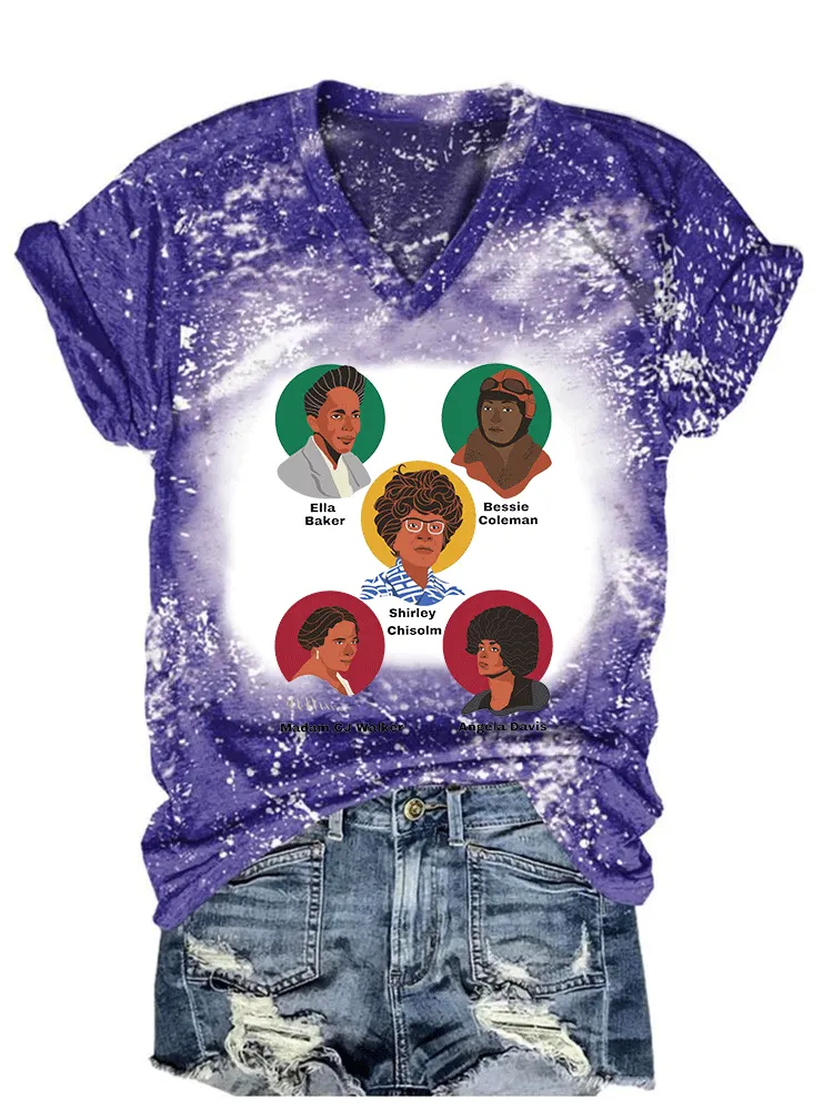 Women'S Ella Baker Bessie Coleman Shirley Chisolm Madam Cj Walker Angela Davis V-Neck T-Shirt