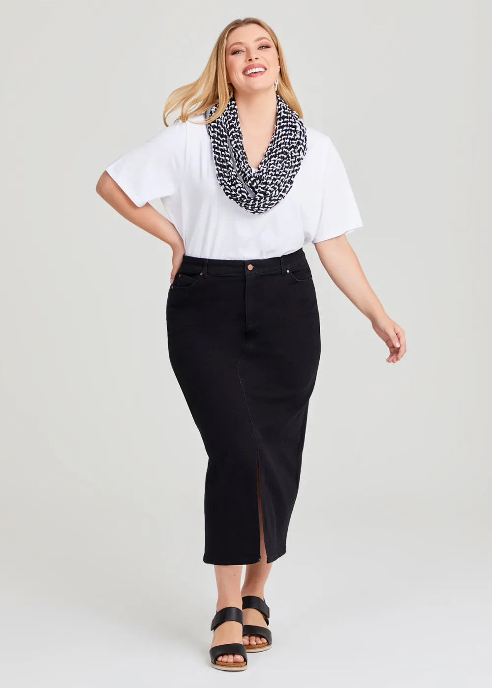 Cotton Blend Denim Maxi Skirt
