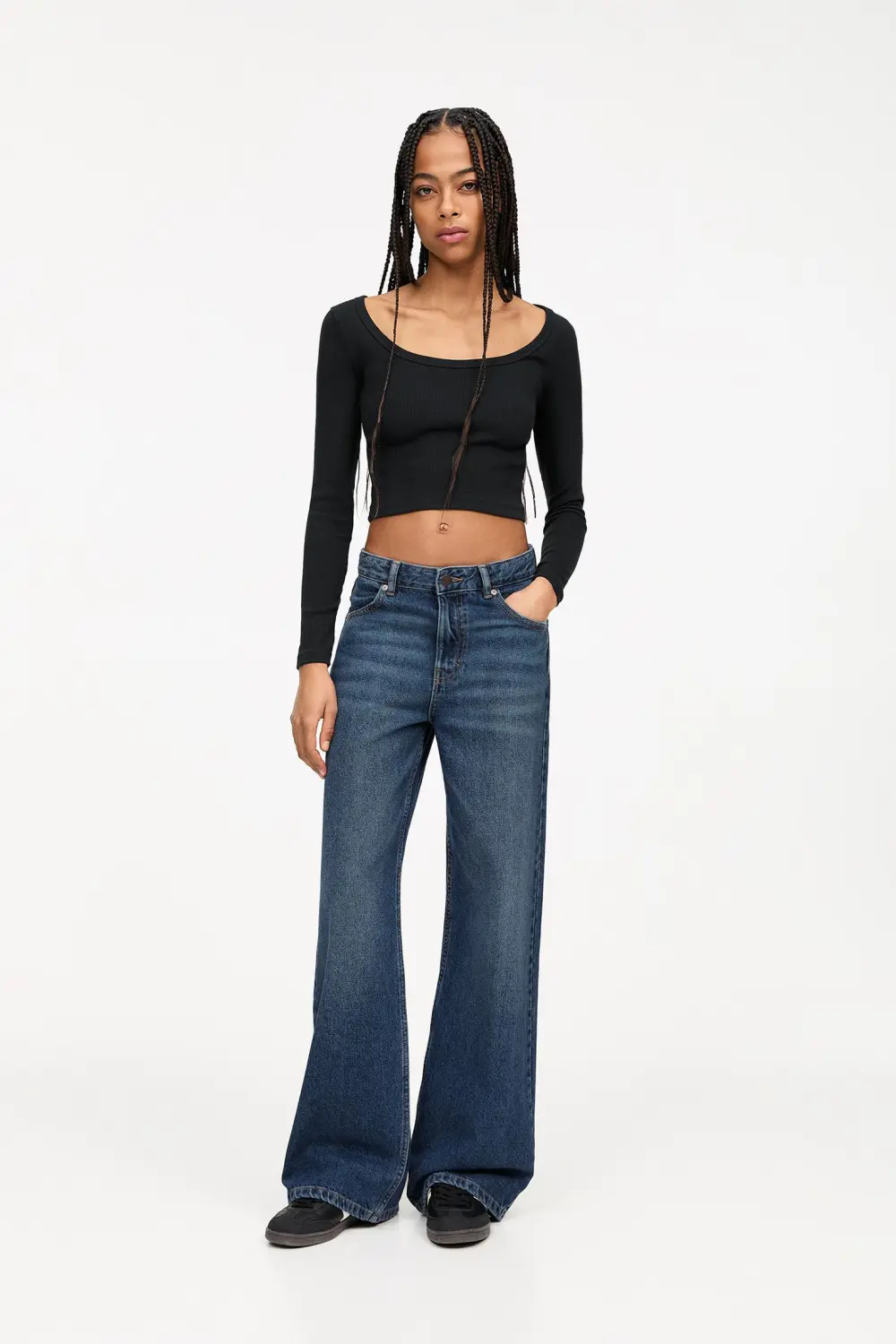 Jeans wide leg tiro alto