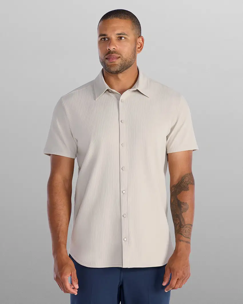 Ribbed+ Short Sleeve Button Down