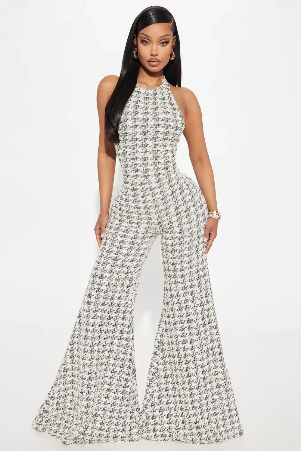 Nancy Stretch Tweed Jumpsuit - Black