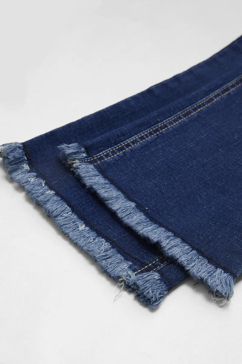 Raw Hem Wash High Stretch Mid Waist Capri Jeans
