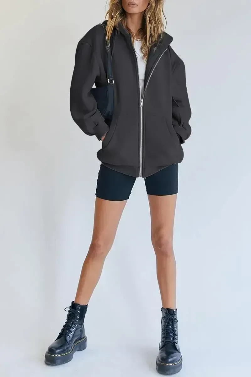 Women's Cute Hoodies Teen Girl Fall Jacket Oversized Sweatshirts Casual Drawstring Zip Up Y2K Hoodie with Pocket