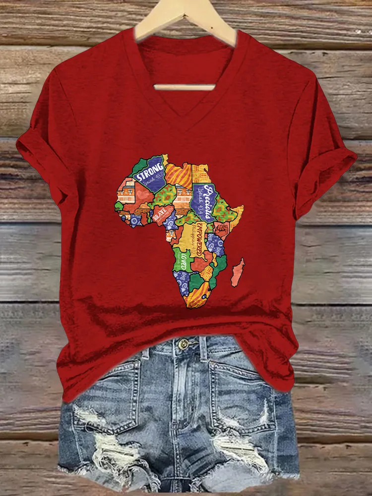 Women'S Strong God Powered Print V-Neck Short-Sleeved T-Shirt