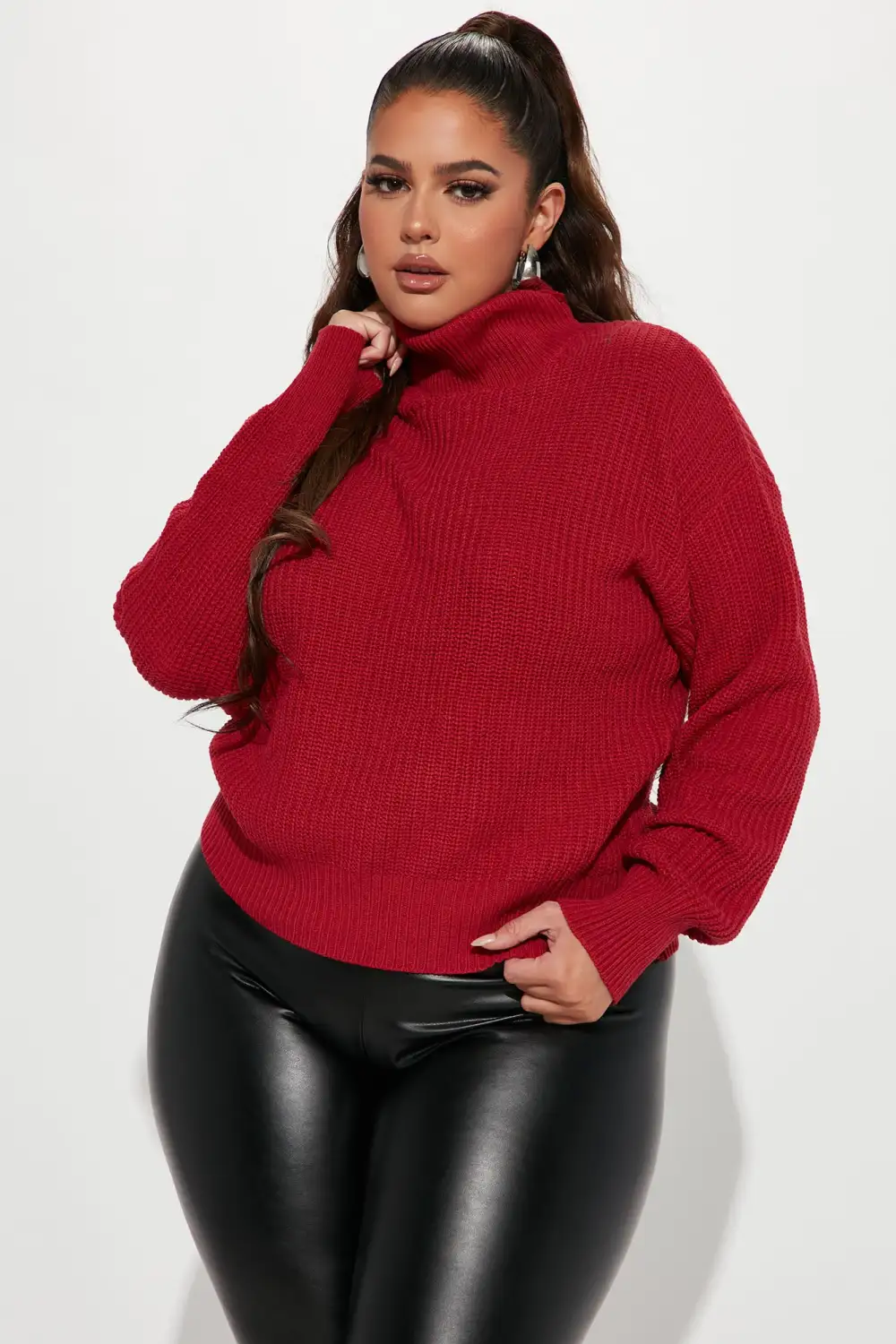 Roll With The Flow Turtleneck Sweater - Red