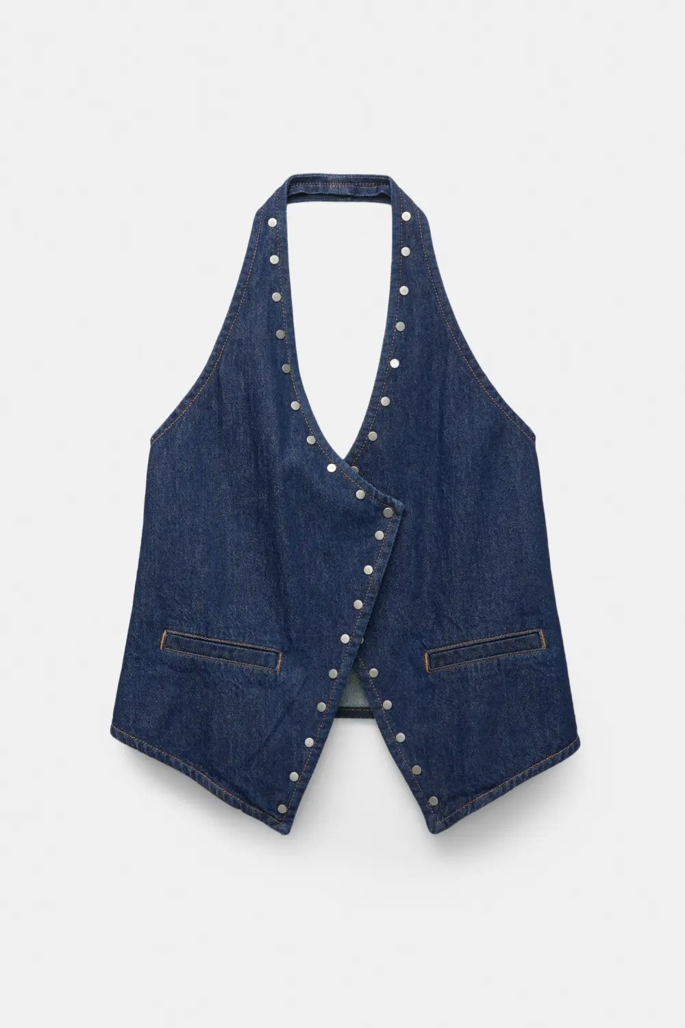 Studded crossover denim vest