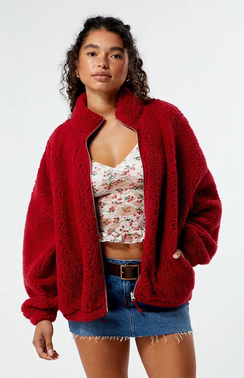 PacSun Sherpa Cropped Zip Up Jacket