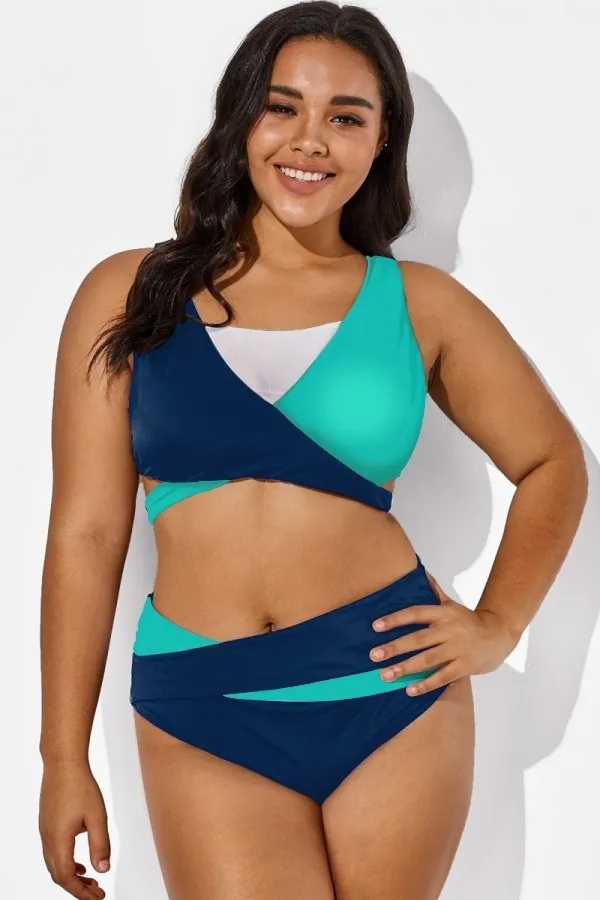 Colorblock Stylish Women Wrap Swimsuits Bikini Top